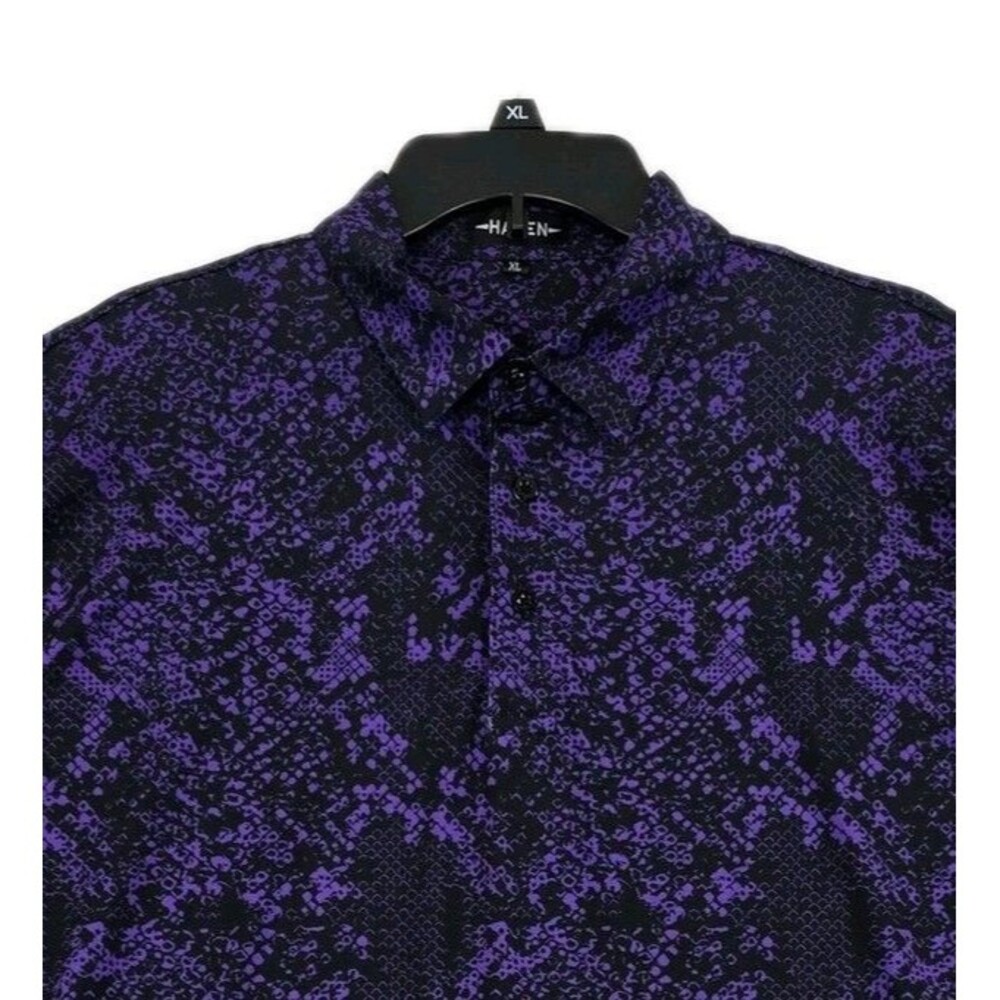 HAVEN Shirt Mens XL Purple Black Performance Golf Stretch Allover Print Tee
